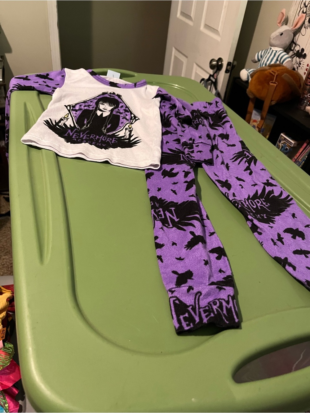 Nevermore Purple & White Kids Pajama Set - Gothic Raven Print